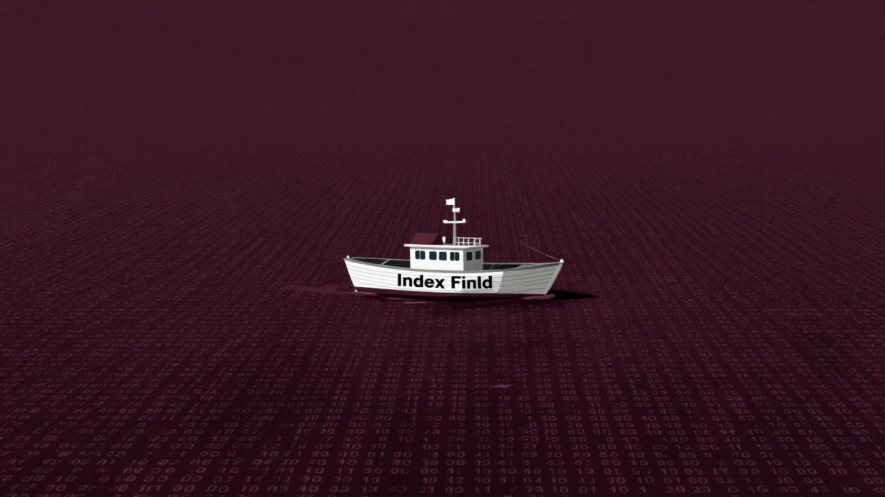 株価指数の海に浮かぶ一艘の小舟として描かれたインデックスファンドのイラスト