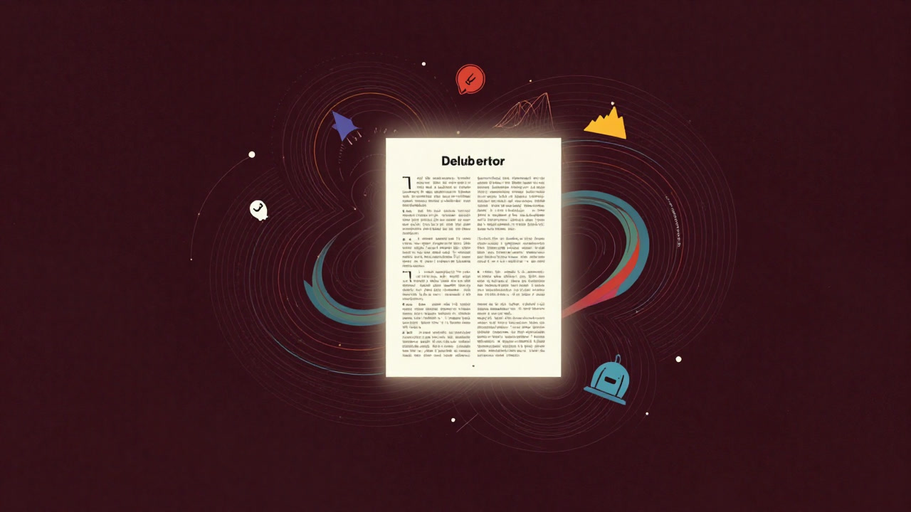 グラフとアイコンが渦巻く虚飾の世界、中央で光を放つインフォグラフィックのイラスト