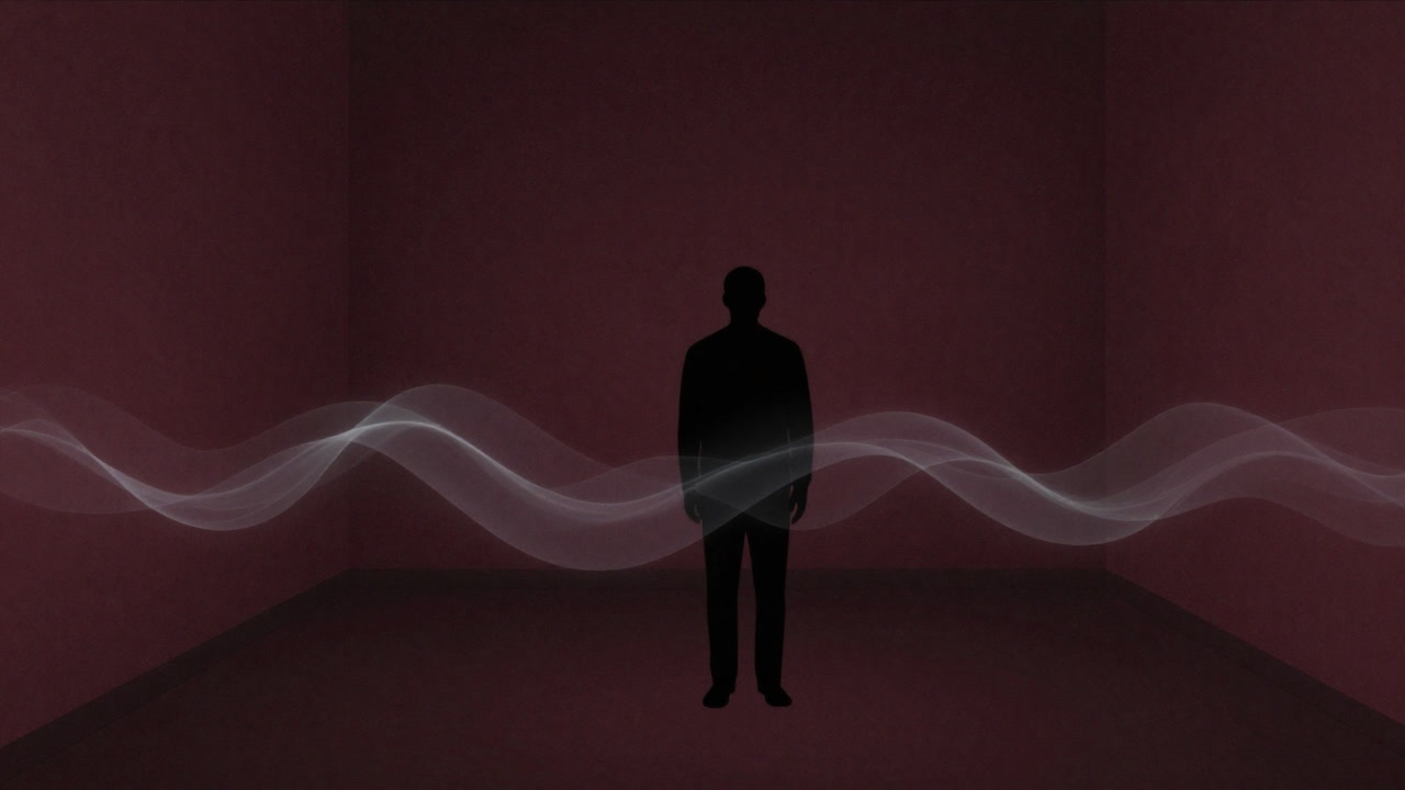 暗闇の中で鼓動を刻む不安の波に揺れる人影