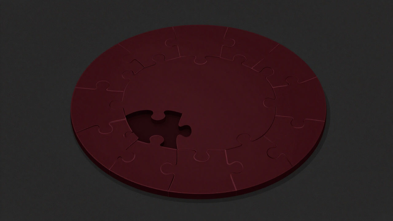 Various mismatched pieces are forcefully pressed into a round shape as if integrated.