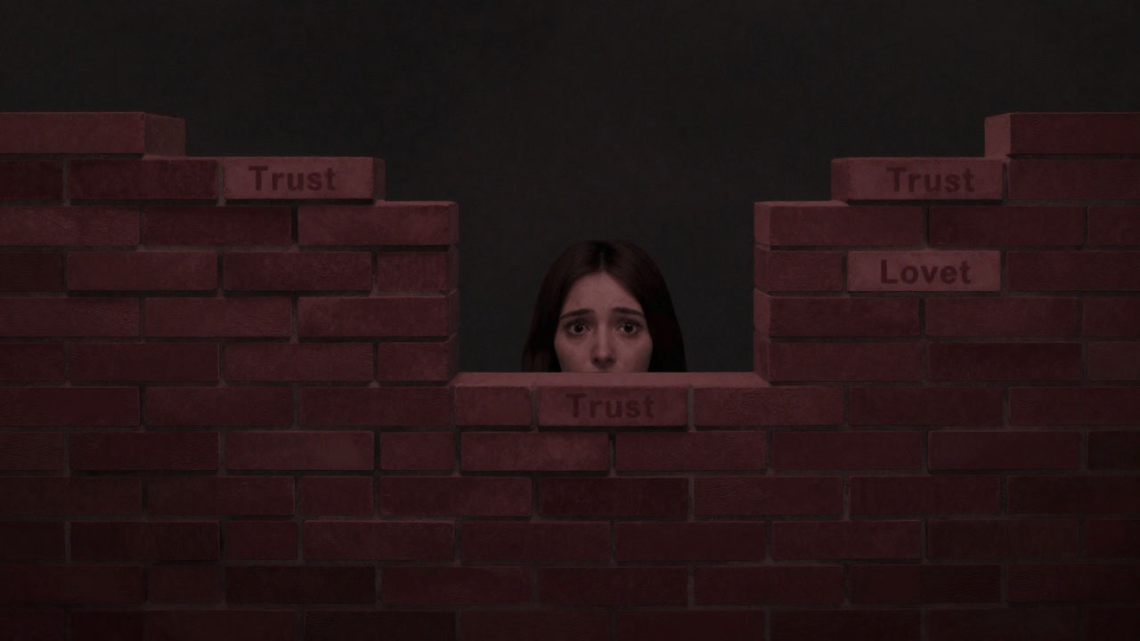 壁でできた城を築き、遠くを見つめる人の影