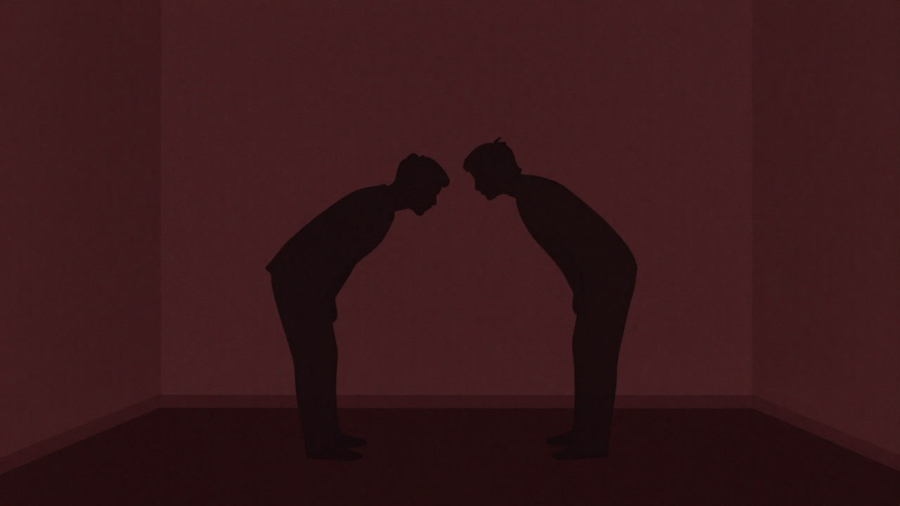 暗がりの部屋で向かい合いながら距離を詰める二人のシルエット