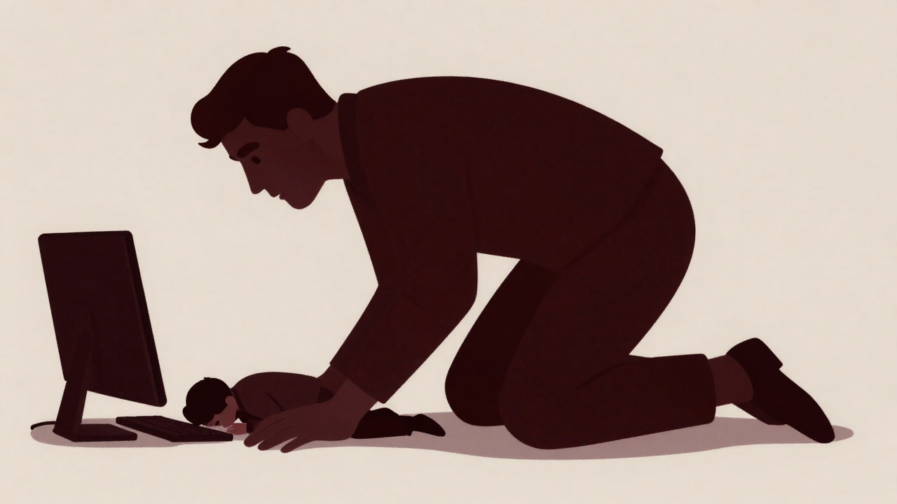 An illustration of a dark shadow symbolizing intimidation crushing a small figure.