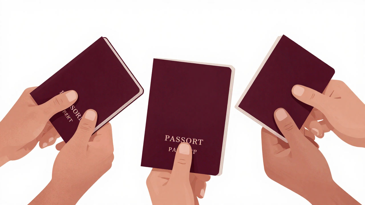 複数の手が一つの通帳を取り合うイラスト