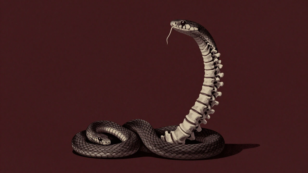 背骨の根元で眠る蛇を象徴するアート風イラスト