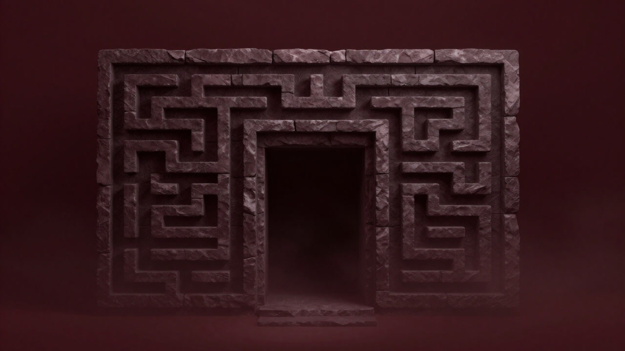 Image of an ancient stone-walled labyrinth entrance exuding eerie silence.