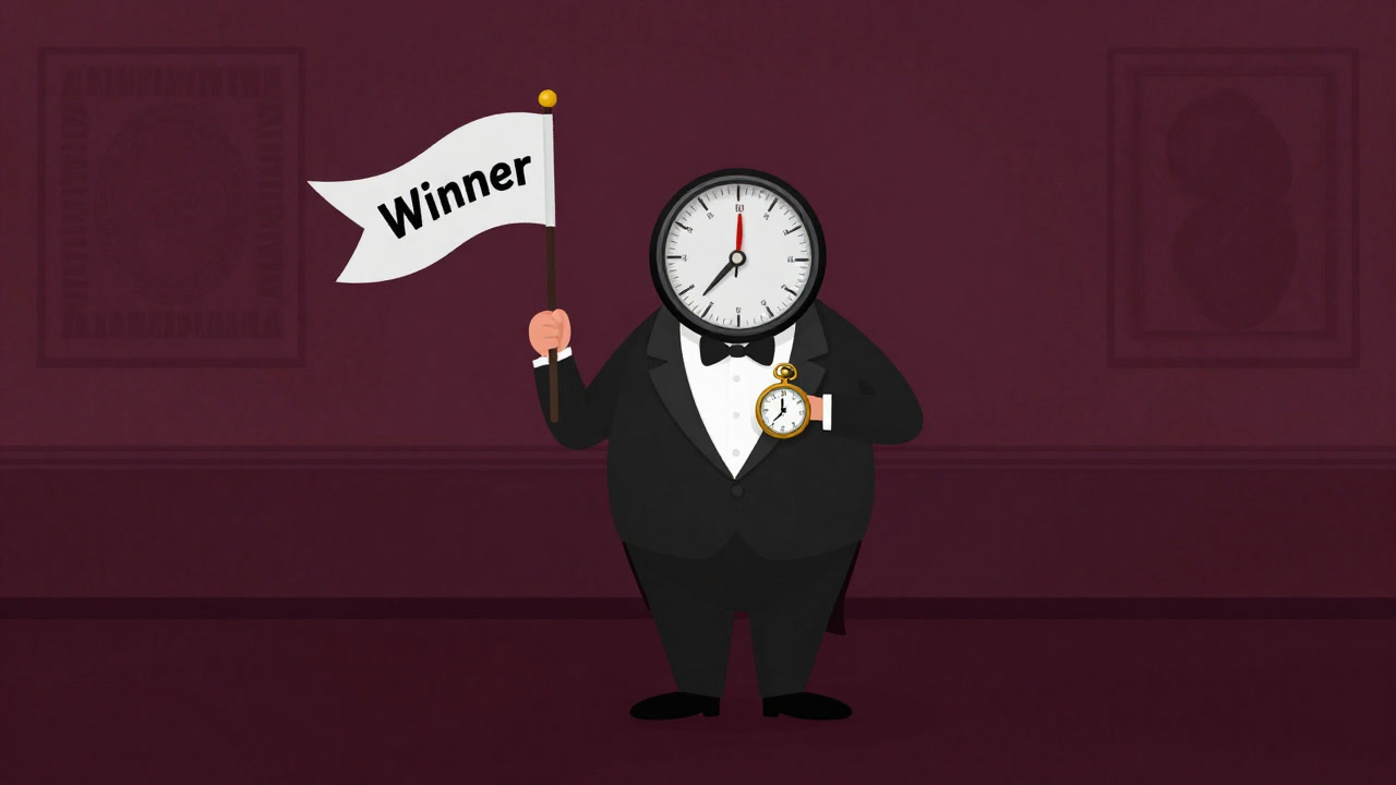 Illustration of an anthropomorphized indicator arriving late to a party, proudly announcing past successes.