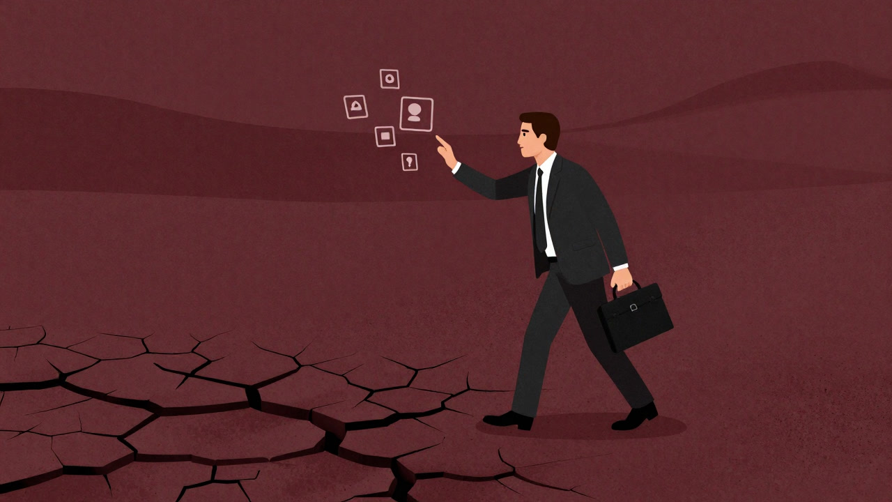 Illustration of a marketer wandering a desert in search of a click