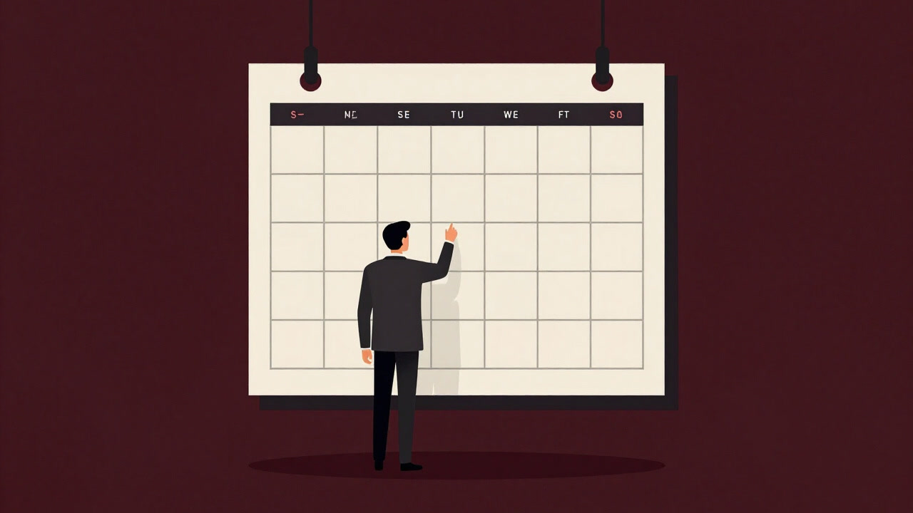 Illustration of a businessman trembling before a schedule with zero slack.