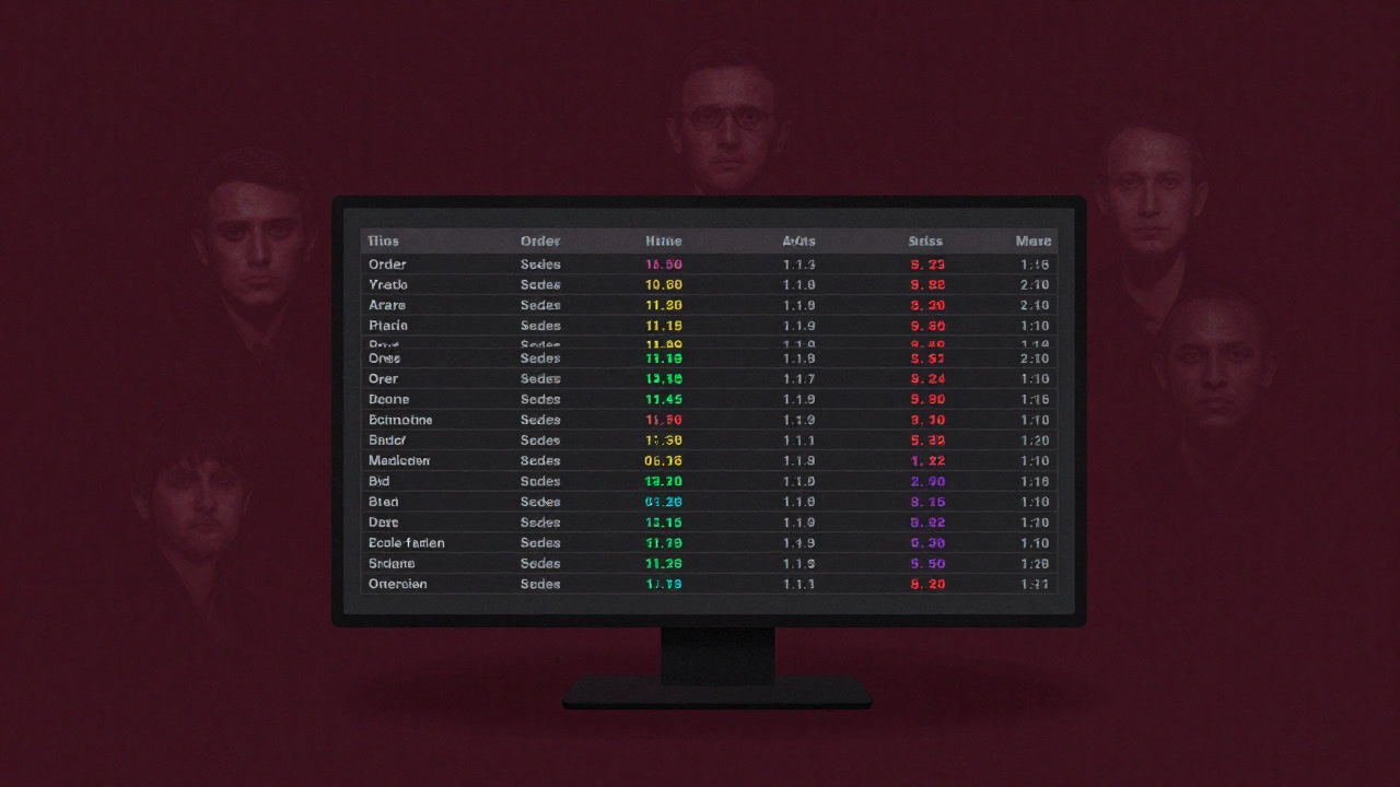 トレード画面の板情報がカラフルな行列となり、投資家の顔が背景に幽かに映るイラスト