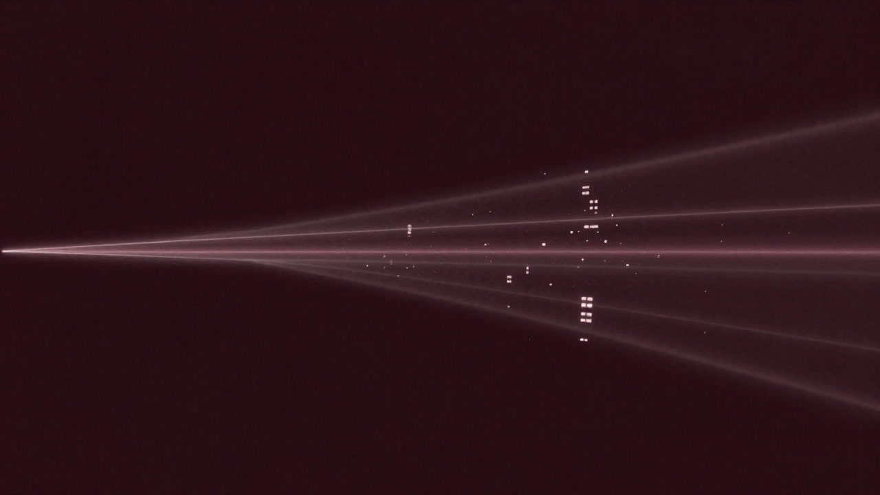 Illustration of a dark environment enveloped in laser pulses, revealing countless floating points representing LIDAR data.