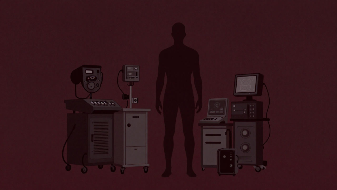 Silhouette of a person surrounded by futuristic life extension devices