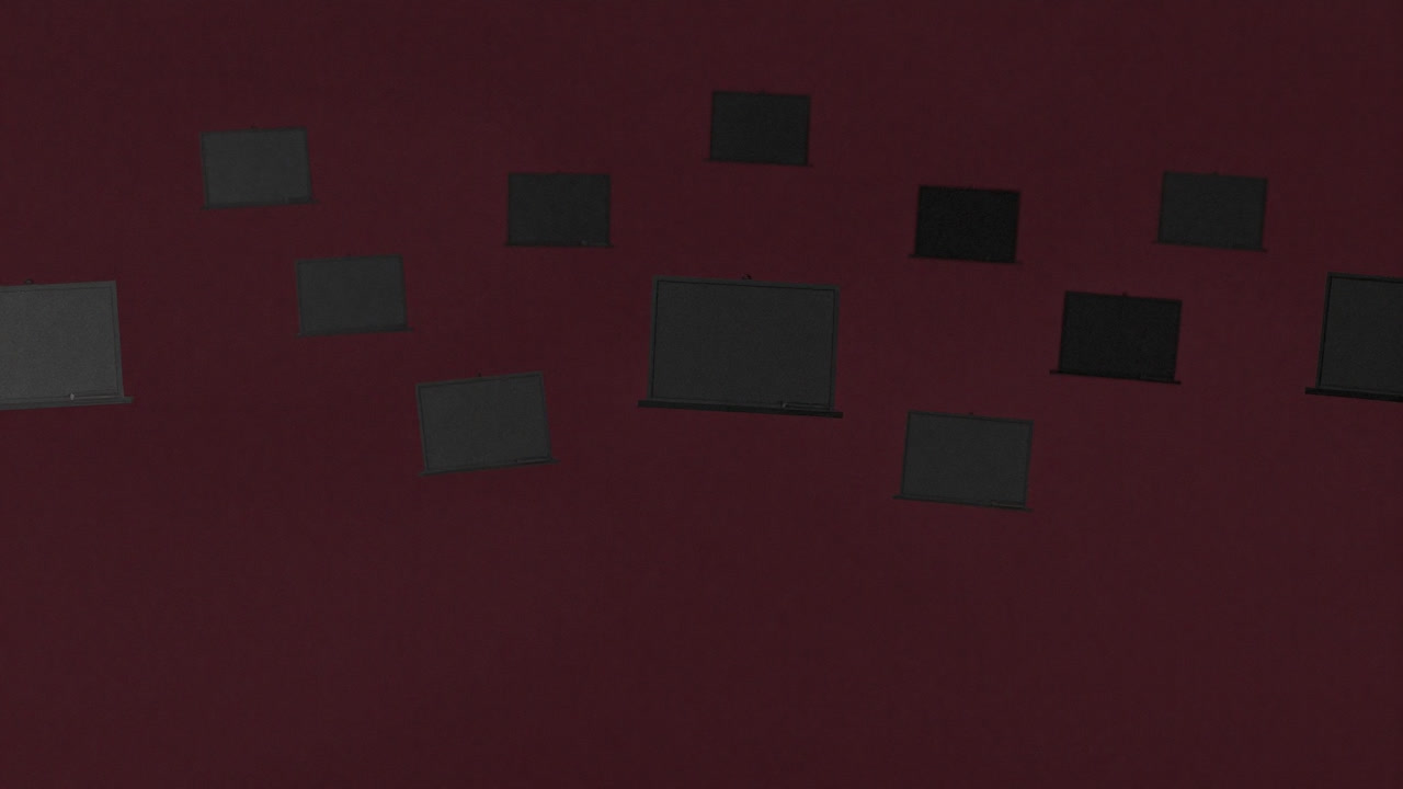 無限に続く講義スライドが空へと向かうイラスト