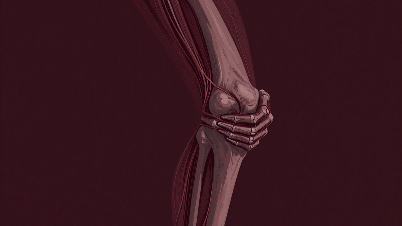 An anatomical illustration showing ligament fibers hugging a joint, stretching and contracting painfully yet powerfully.