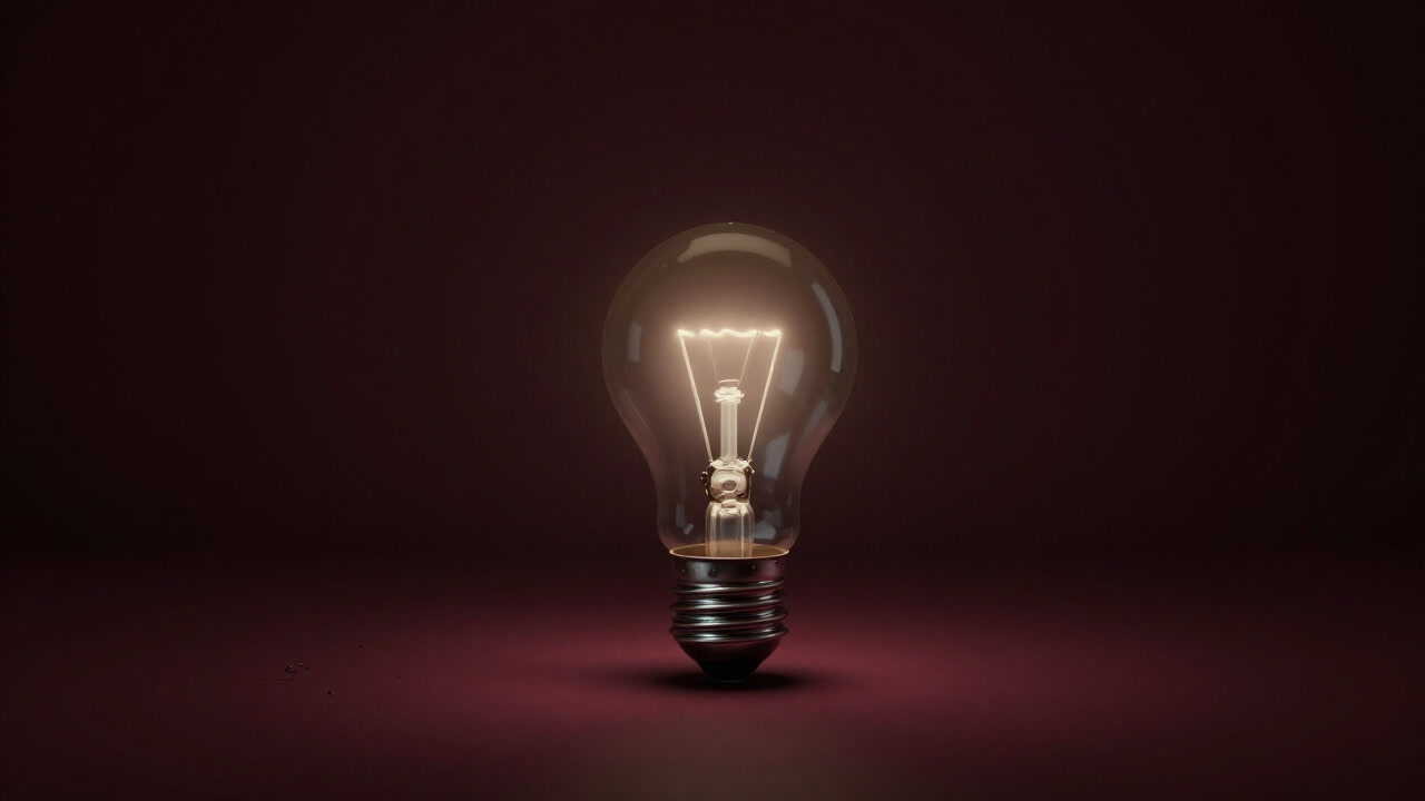 An old small light bulb flickering alone in a dim room