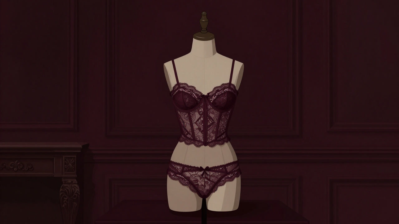ビクトリア風のレースが施されたランジェリーが飾られたアンティークのマネキン