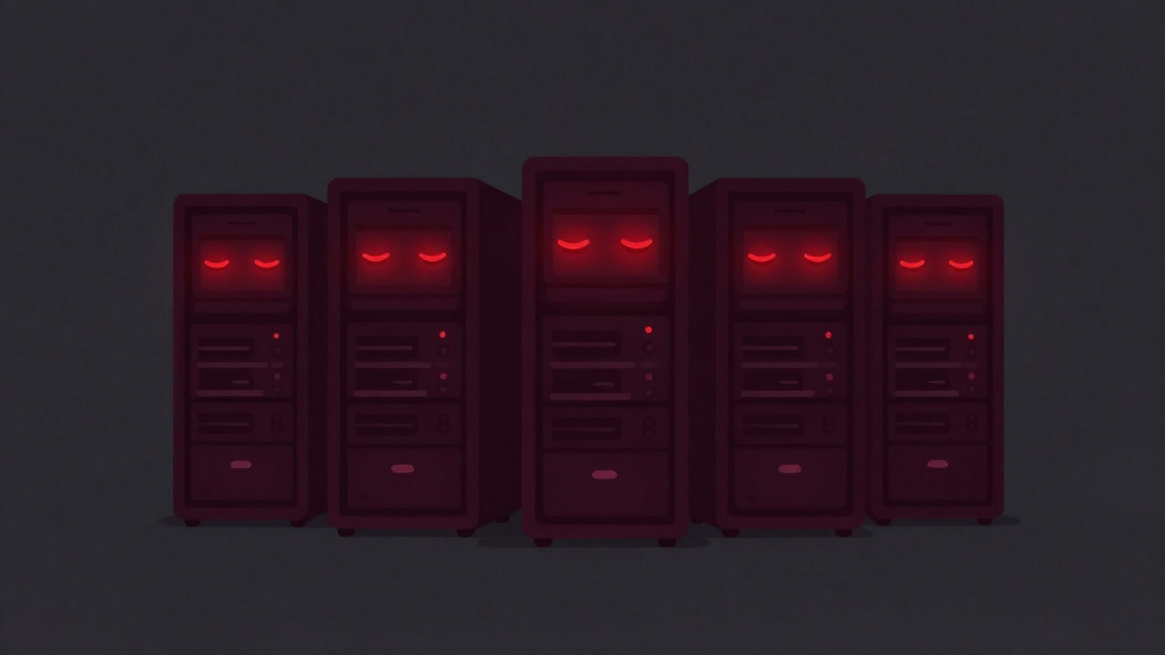 Illustration of multiple servers huddled together, blinking tiredly.