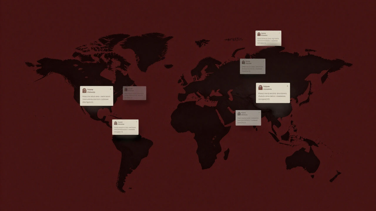 Illustration of translation memory files dancing over a world map