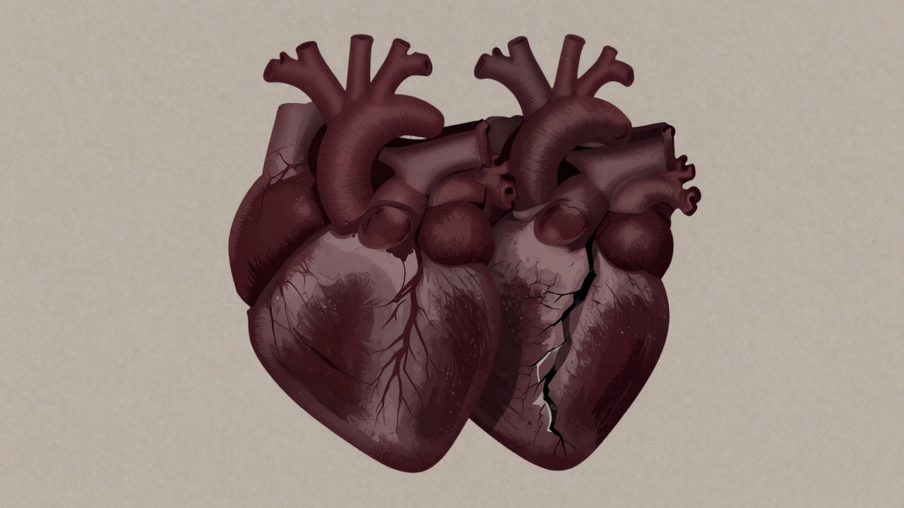 ハートの化身たる男女のシルエットがVenn図風に重なり合い、重複部分がざらついた現実で割れているイラスト