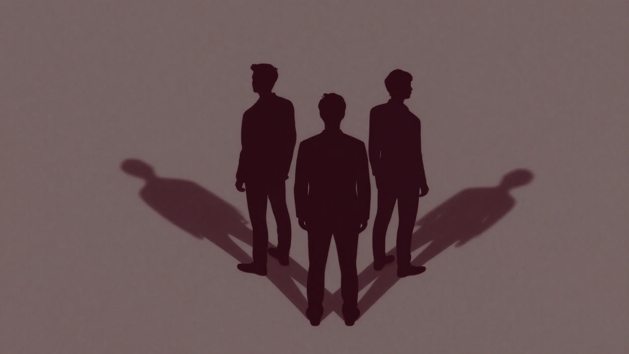 Silhouette illustration of three figures standing back to back with overlapping shadows intersecting