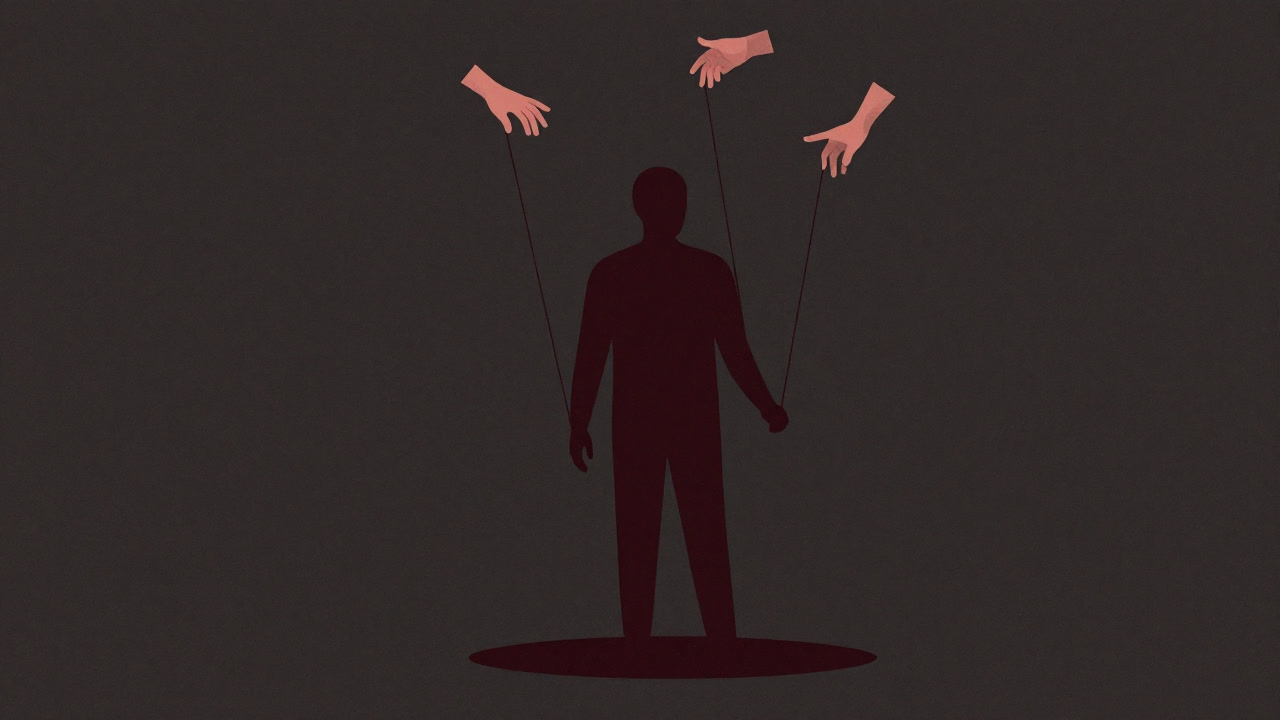 Illustration of puppet strings being manipulated by invisible hands