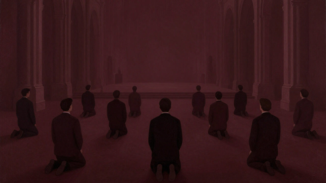 Illustration symbolizing worshippers waiting for the end times in silent prayer, yet motionless