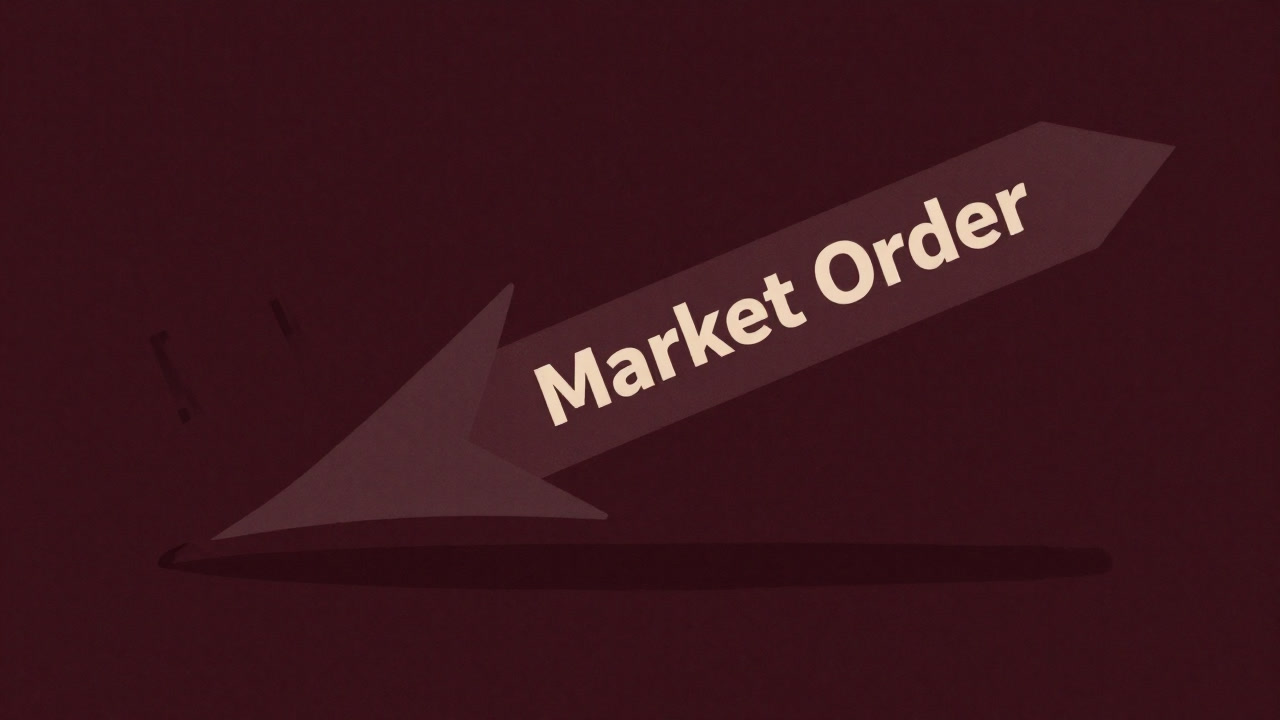 Text 'Market Order' flying like an arrow into a chaotic market