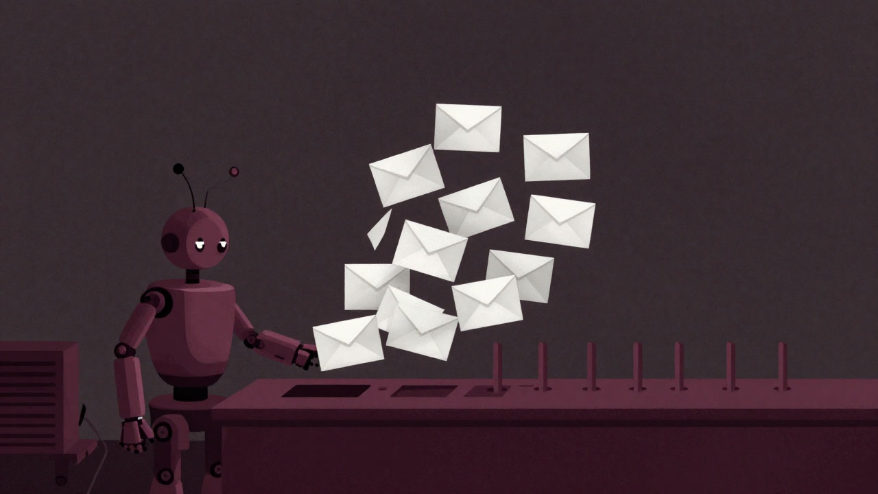 Illustration of a marketing automation robot firing countless emails endlessly