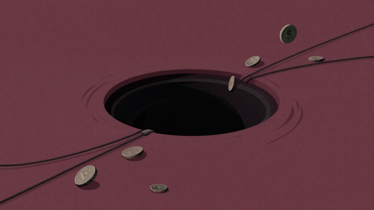 Visual of a gigantic digital marketplace surrounded by cables sucking up fees