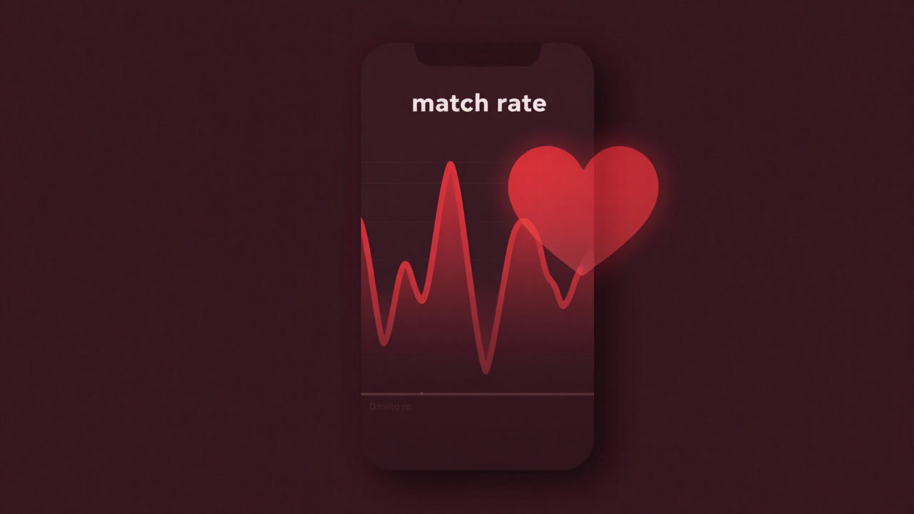 恋愛アプリの画面に表示された赤いグラフと共に揺れる心のシルエット