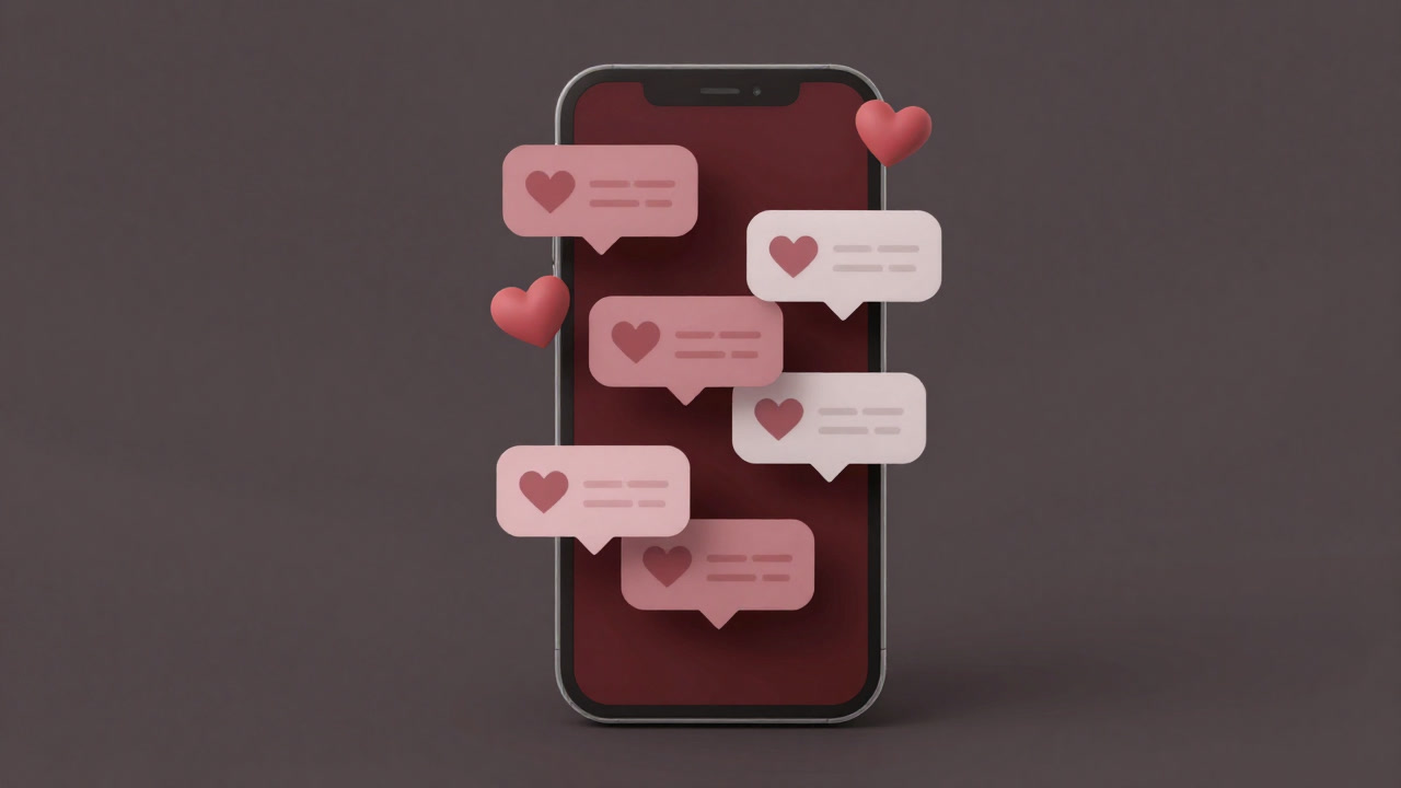 スマホ画面に表示された数々のマッチ通知 その奥に隠れる虚無の表情のイラスト