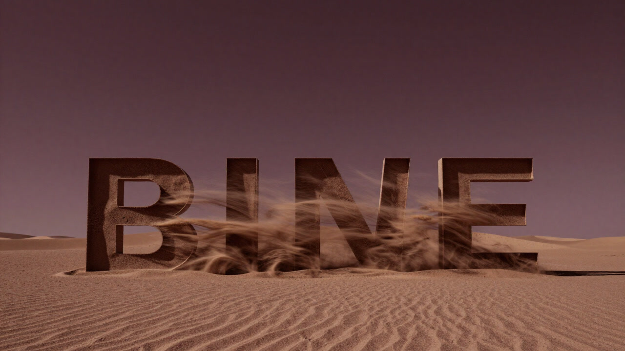 A desert scene where letters carved on a grain of sand are being erased by wind
