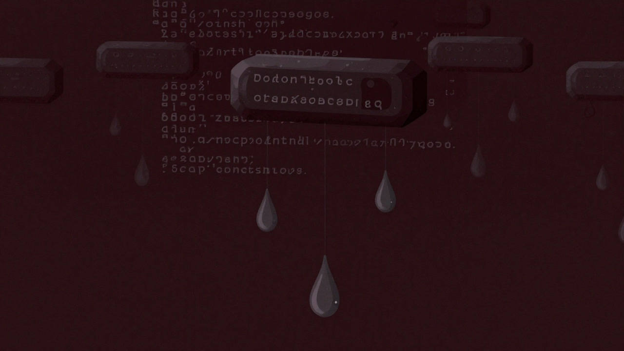 An illustration of memory cells leaking like droplets against a dark code background.