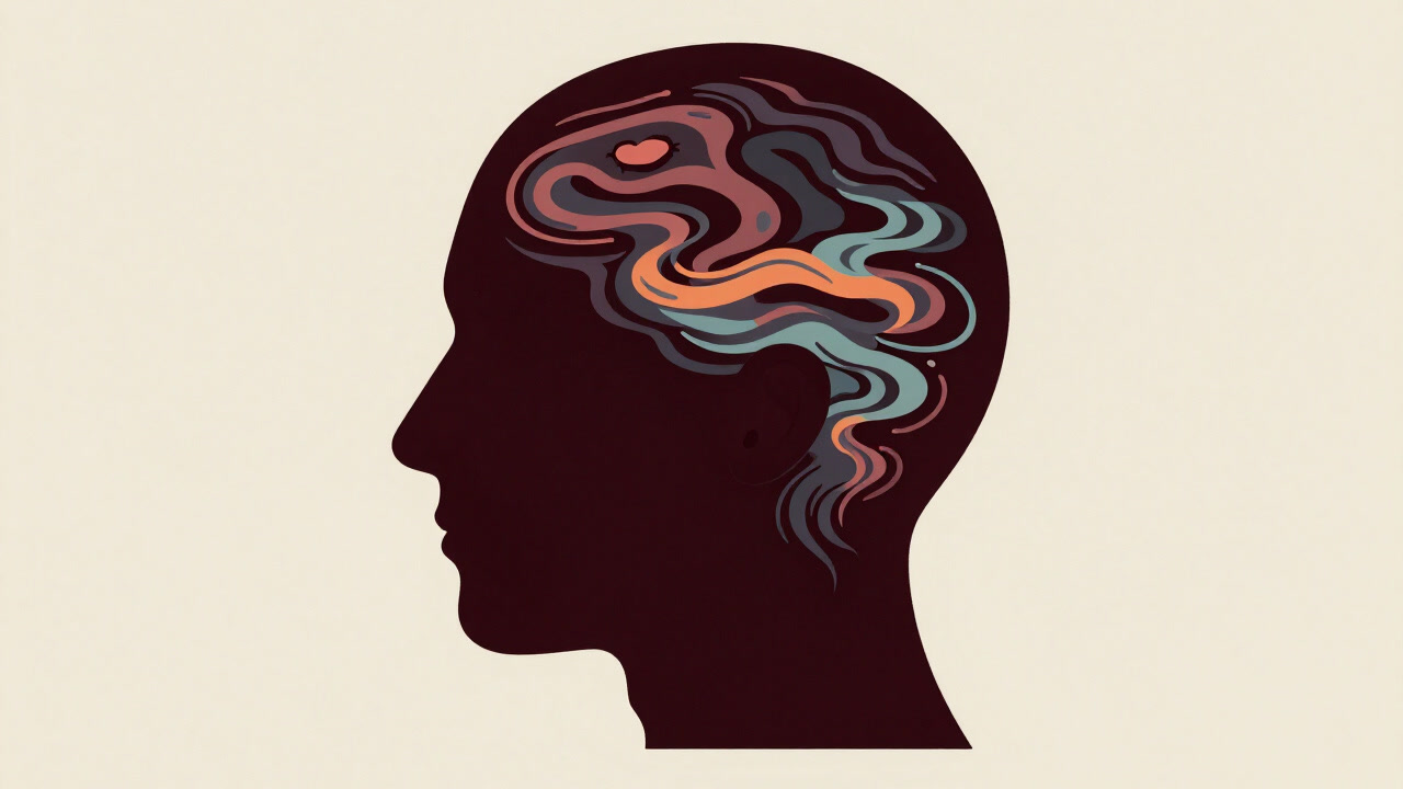 An abstract silhouette of a head surrounded by colorful ripples representing invisible mental waves.