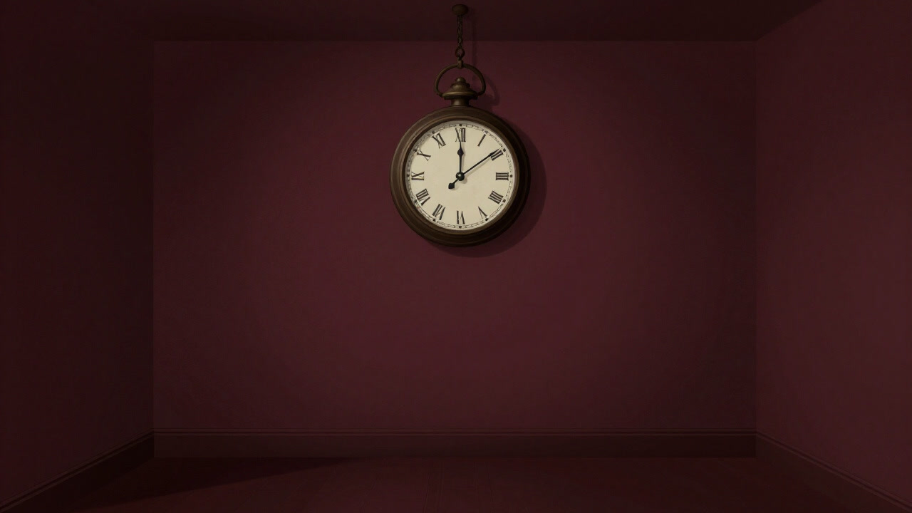 世界の終わりを待つ時計の文字盤を、誰もいない部屋で眺める影の写真