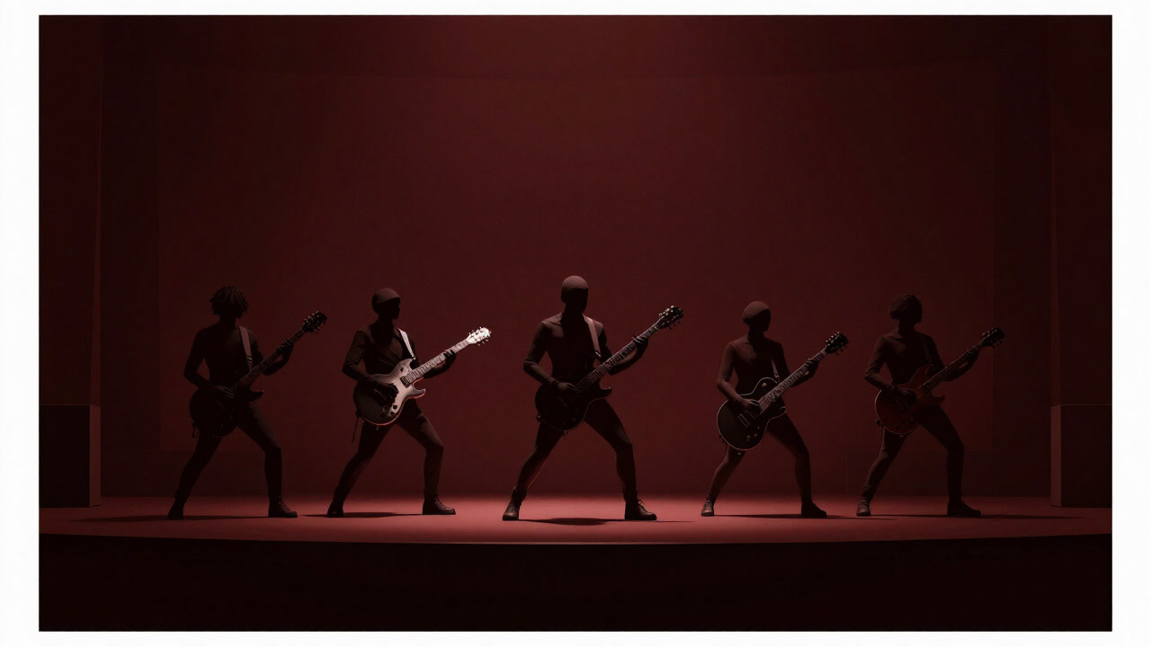 ステージで爆音を轟かせるメタルバンドのシルエット