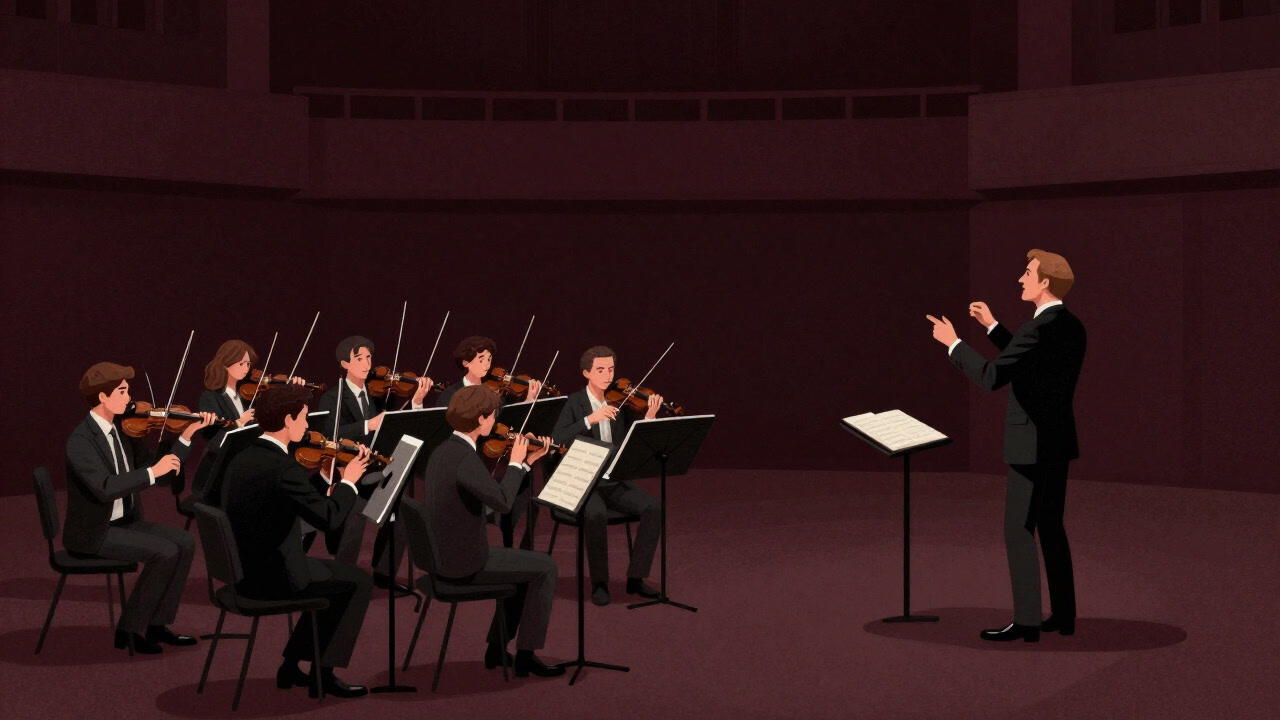 Musicians desperately trying to match the beat while only the conductor mutters in solitude.