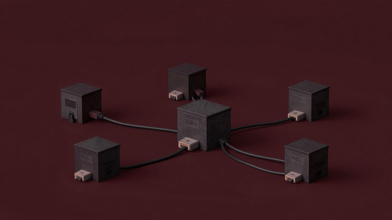 Illustration of exhausted little boxes connected by countless network lines.