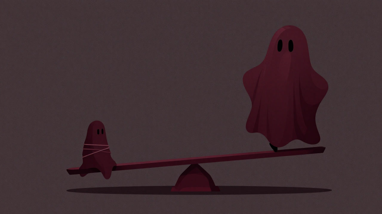 Silhouette of a mid-cap stock balancing small and large stocks unevenly on a scale