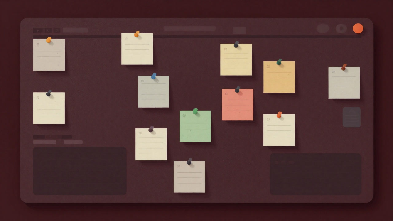 Image of a planning board with numerous milestones marked, colored stickers indicating progress, all sadly abandoned