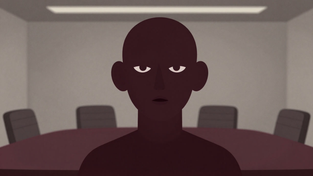 大きな耳を持つ人間のシルエットが小さな口を無表情に見つめるイラスト