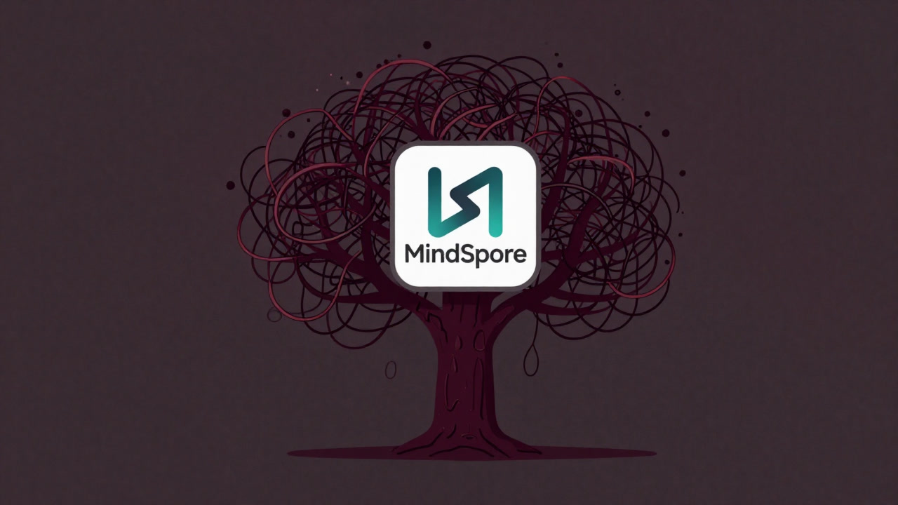 Illustration of the framework logo floating in front of a complex, tangled tree of dependencies, with a confused expression.