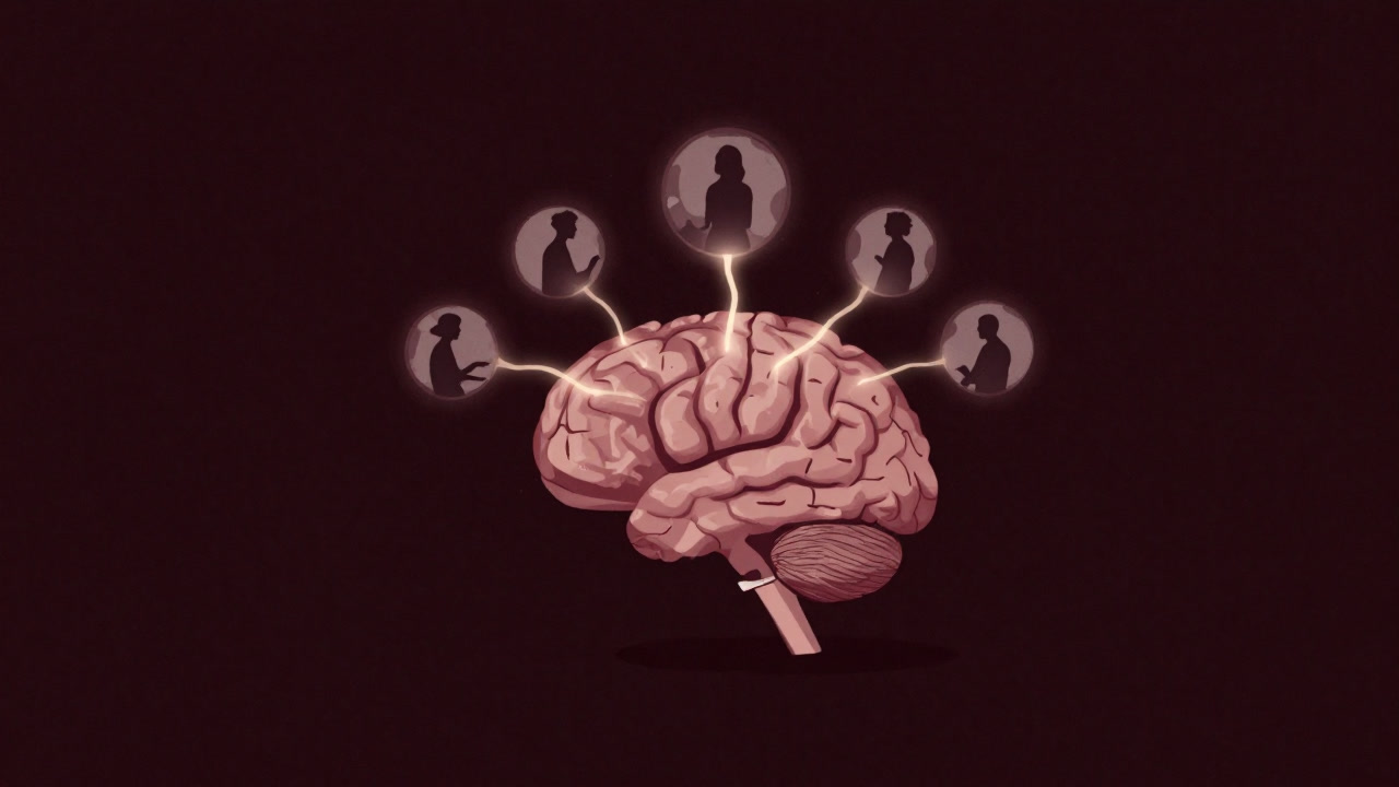脳の中で他人の感情を映し出す鏡のようなニューロンをイメージしたイラスト