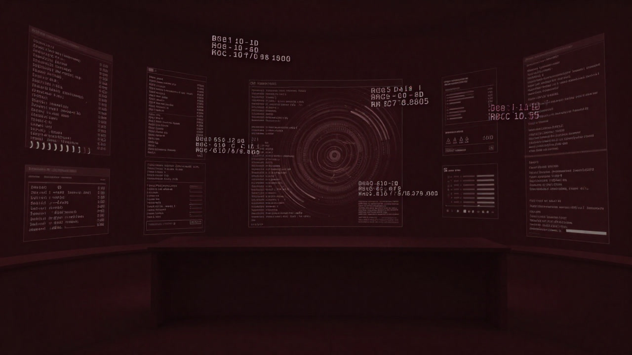 A dark room swirling with colorful parameters, an endless stream of logs flowing on a terminal, like a hallucination of the MLflow UI
