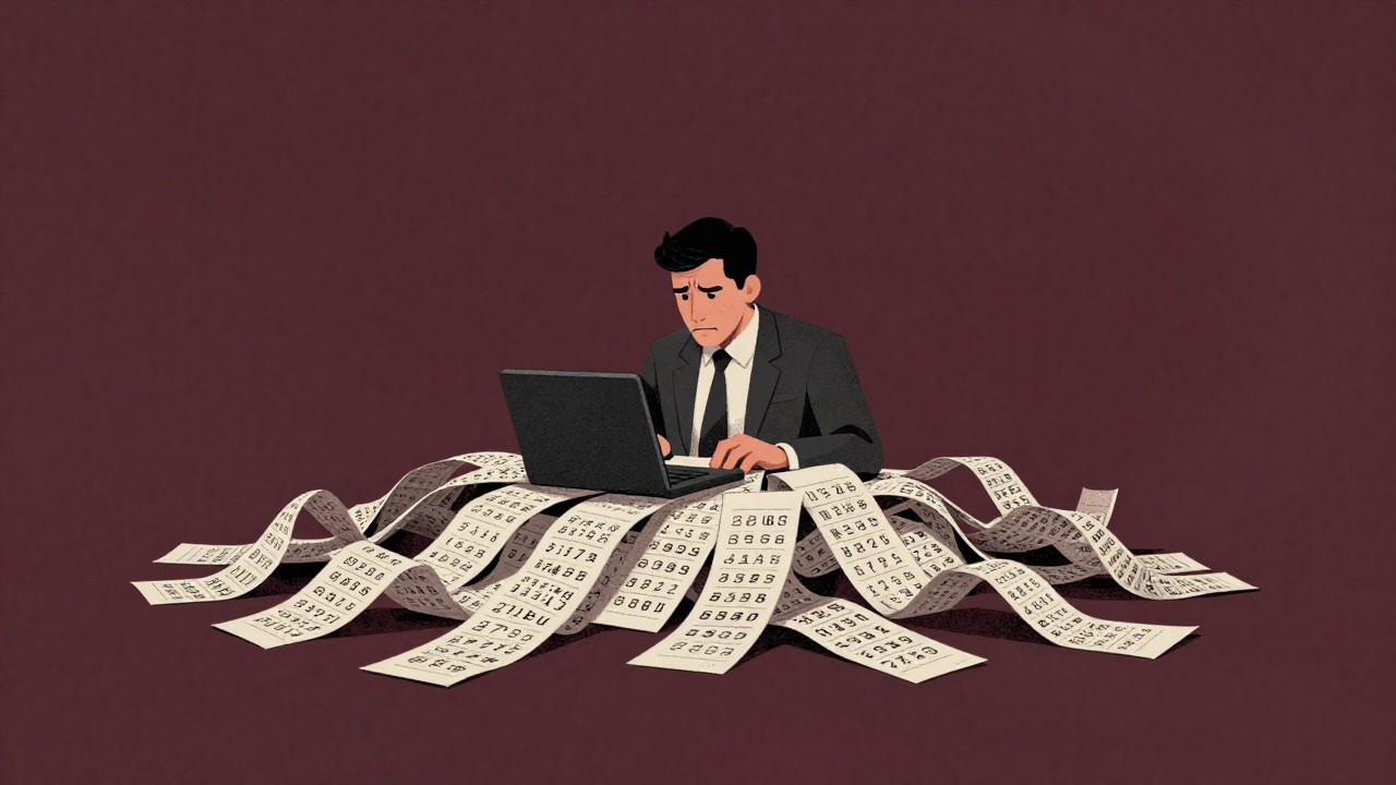 領土を奪うかのごとく舞い降りる数字の嵐に翻弄される経理担当者のイラスト