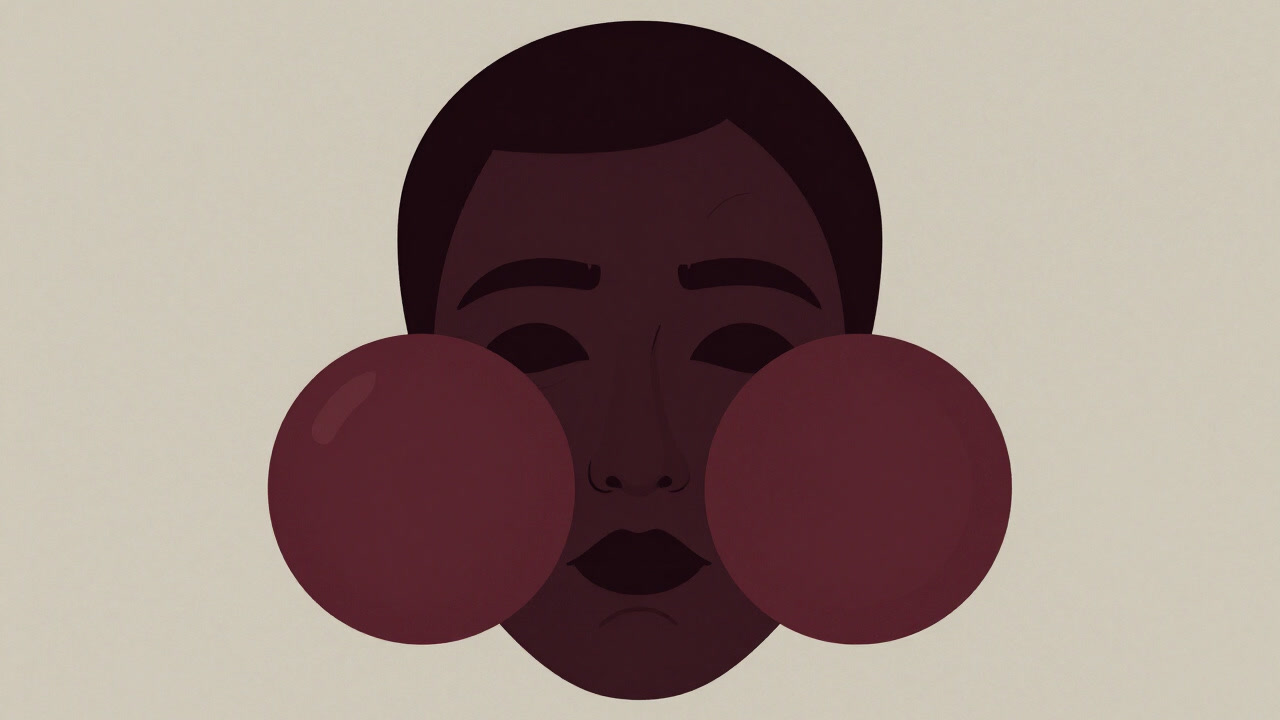 Silhouette of a face with abnormally swollen cheeks puffed up like balloons.