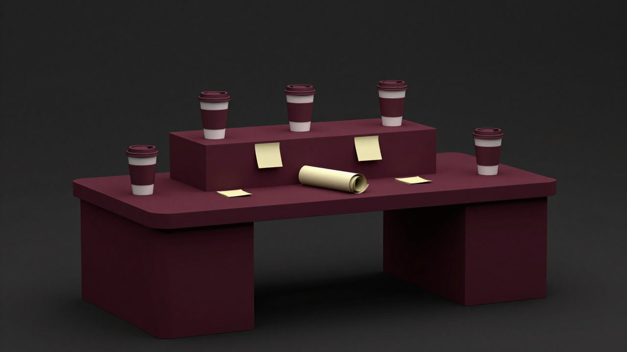 オフィスのデスクが祭壇めいた神々しさを放つイラスト