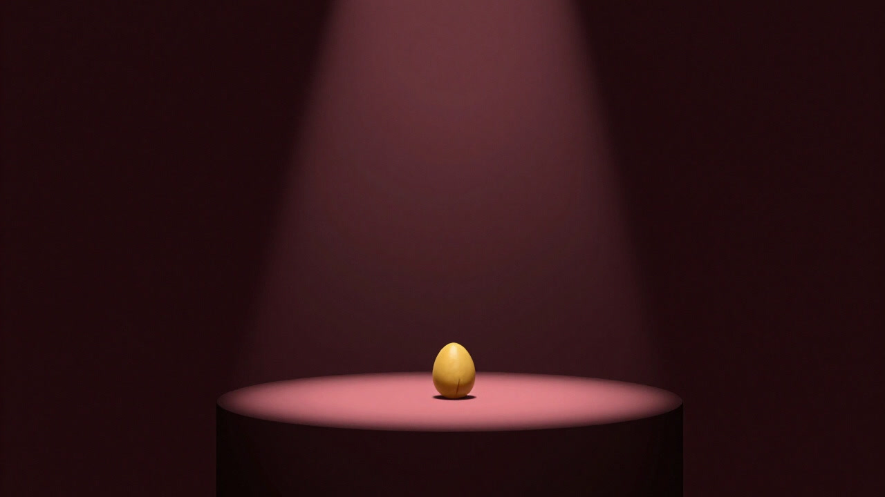 スポットライトに照らされ、小さなからし種が台座に置かれている画像