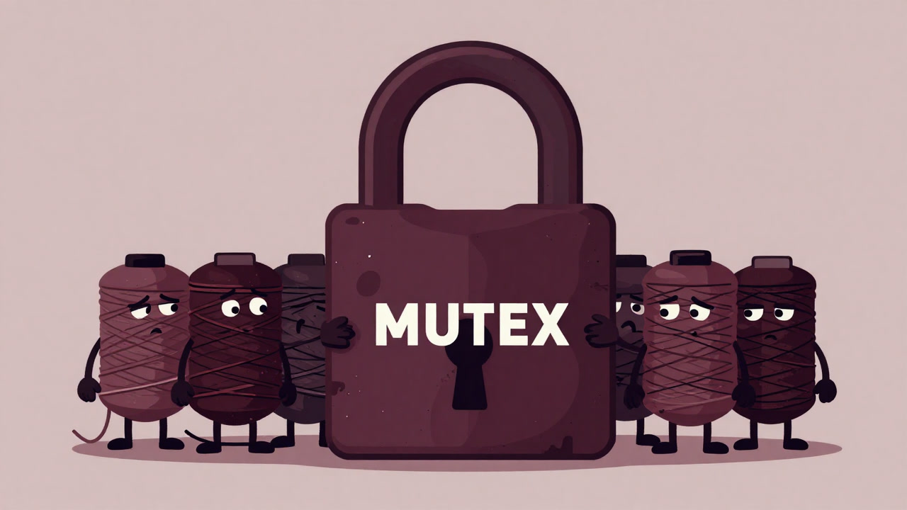 Illustration of threads trapped behind a toggle lock