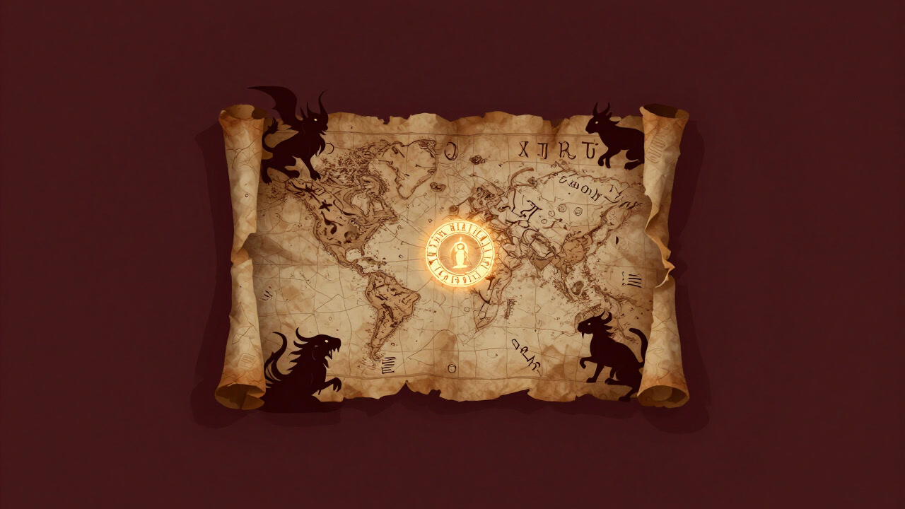 Image of a worn parchment inscribed with ancient symbols glowing in darkness, evoking an eerie mythical atmosphere.